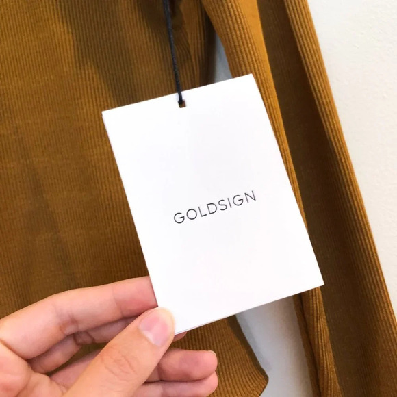 GOLDSIGN Long Sleeve Cheeky Designer Ribbed V Back Bodysuit in Ochre XL NWT - Picture 6 of 12